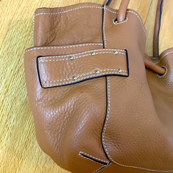 Cole Haan studded stitched designer camel tan leather hobo bag satchel purse EUC - Picture 2 of 15